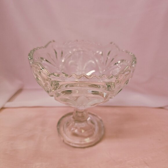 Czech Art Glass Pedestal Bowl, Candy, or Nut Dish, Fleur-De-Lis Design - Picture 2 of 7